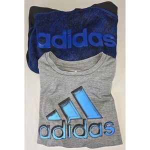 Lot of 2 Adidas Boys Hoodie Sz L Fleece Lined Blue Black and Shirt Gray‎ Blue L
